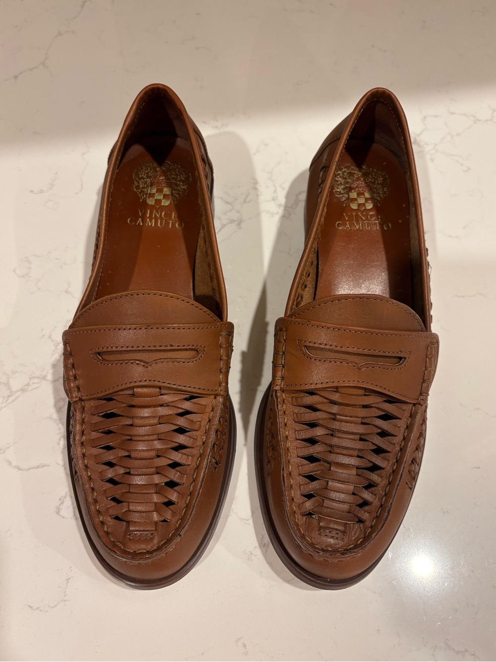 Vince Camuto Brown Woven Leather Penny Loafer